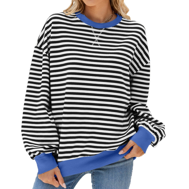 Women Fall Winter Striped Crewneck Color Block Loose Long Sleeve Sweatshirt Jacket My Store