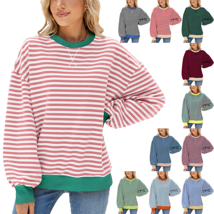 Women Fall Winter Striped Crewneck Color Block Loose Long Sleeve Sweatshirt Jacket