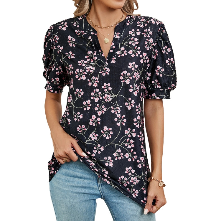 Women V-neck Loose Short-sleeved Printed T-shirt Top