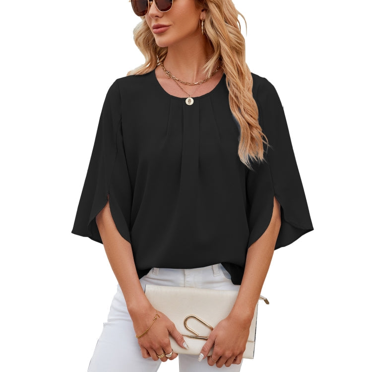 Summer Women Loose Chiffon Blouse Tops Round Neck 5 Points Sleeve Short Sleeve My Store