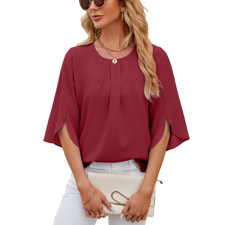 Summer Women Loose Chiffon Blouse Tops Round Neck 5 Points Sleeve Short Sleeve My Store