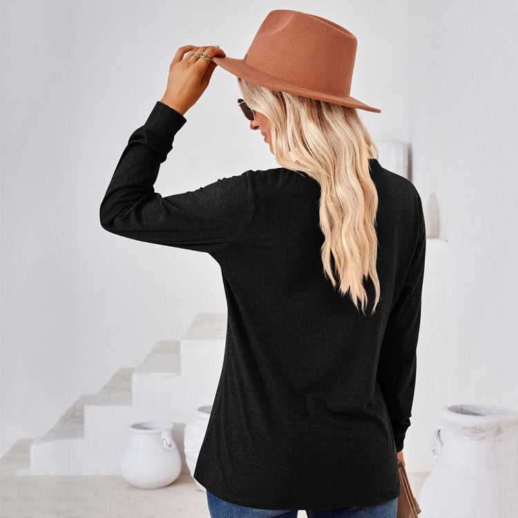 Autumn and Winter Solid Color V-neck Button Loose Long-sleeved T-shirt Top My Store