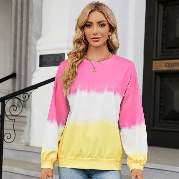 Ladies Autumn And Winter Tie-Dye Color Clash Round Neck Loose Long Sleeve Sweatshirt