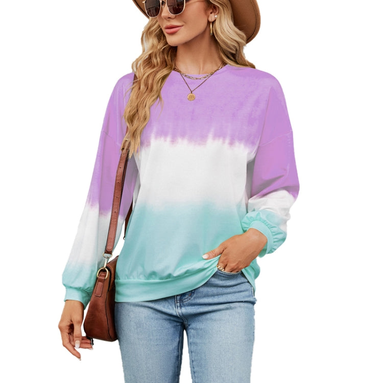 Ladies Autumn And Winter Tie-Dye Color Clash Round Neck Loose Long Sleeve Sweatshirt