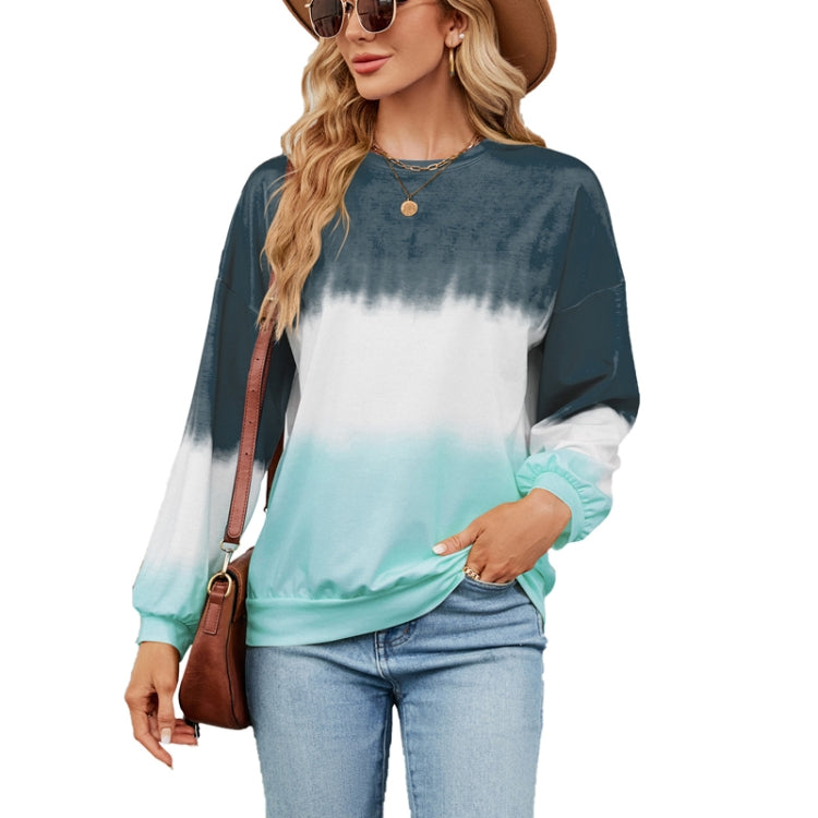 Ladies Autumn And Winter Tie-Dye Color Clash Round Neck Loose Long Sleeve Sweatshirt