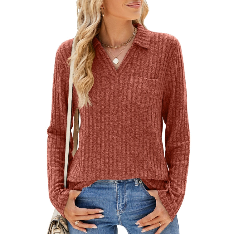 Women Long Sleeve Solid Color Collared Shirt, Casual Loose Fit Top with Pockets for Autumn and Winter