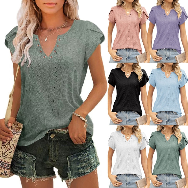 Women V-Neck Button Hollow Loose Short Sleeve T-Shirt Blouse My Store