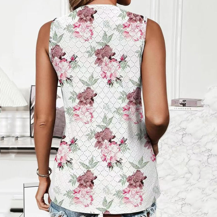 Women Spring Summer Round Neck Printed Vest T-Shirt Top