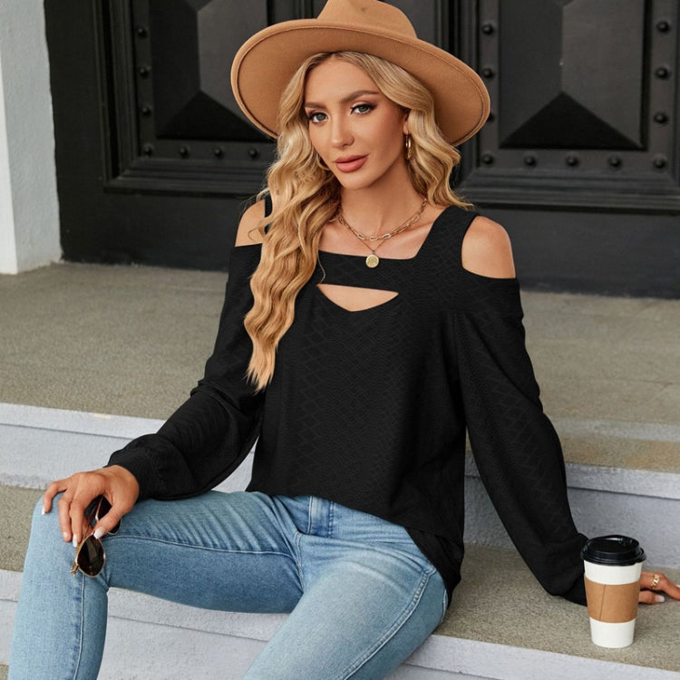 Ladies Autumn And Winter Solid Color Hollow Loose Long Sleeve T-Shirt Tops