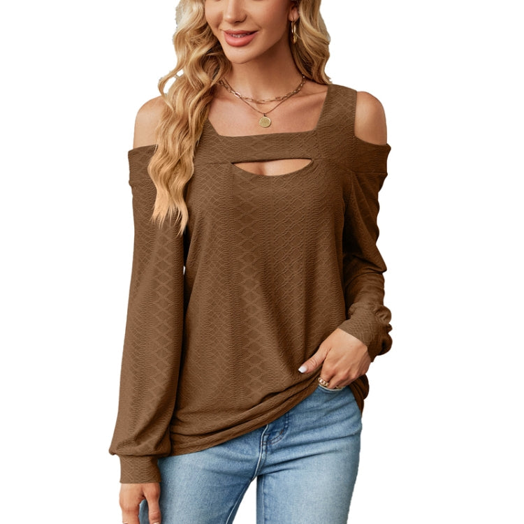 Ladies Autumn And Winter Solid Color Hollow Loose Long Sleeve T-Shirt Tops