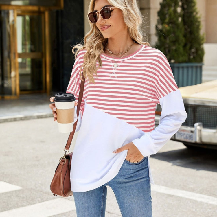 Women Casual Loose Fit Colorblock Striped Long Sleeve Sweatshirt Crew Neck Pullover Top for Fall Winter My Store