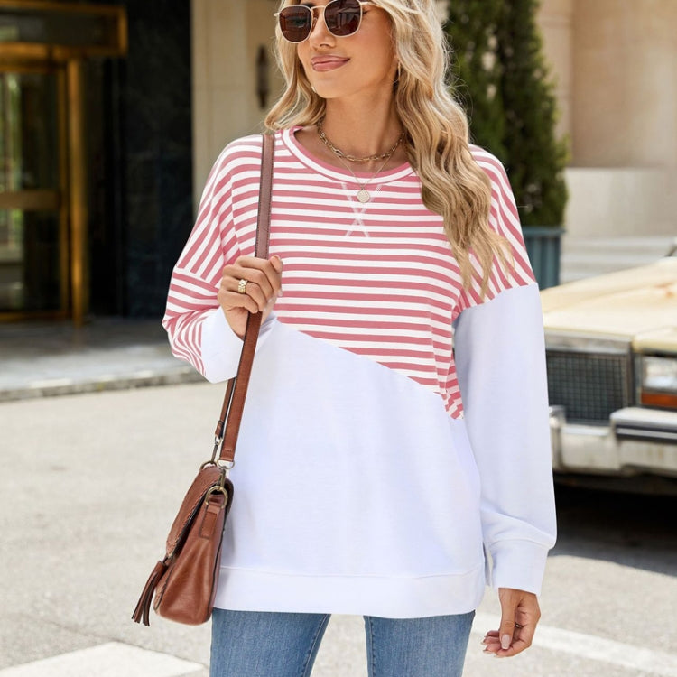 Women Casual Loose Fit Colorblock Striped Long Sleeve Sweatshirt Crew Neck Pullover Top for Fall Winter