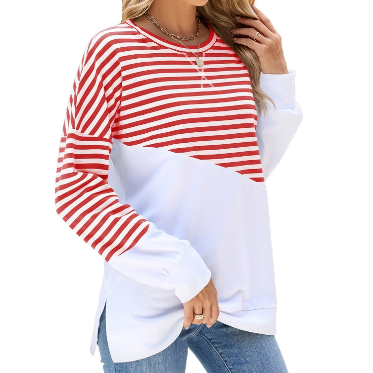 Women Casual Loose Fit Colorblock Striped Long Sleeve Sweatshirt Crew Neck Pullover Top for Fall Winter