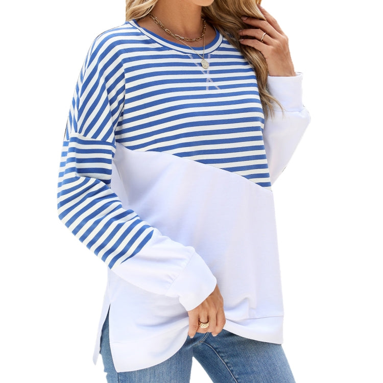 Women Casual Loose Fit Colorblock Striped Long Sleeve Sweatshirt Crew Neck Pullover Top for Fall Winter My Store