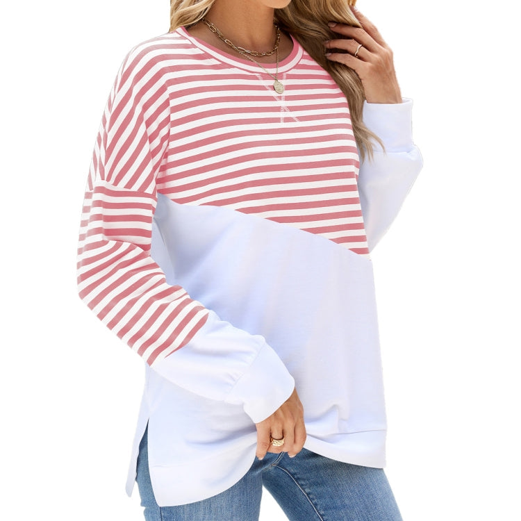 Women Casual Loose Fit Colorblock Striped Long Sleeve Sweatshirt Crew Neck Pullover Top for Fall Winter My Store