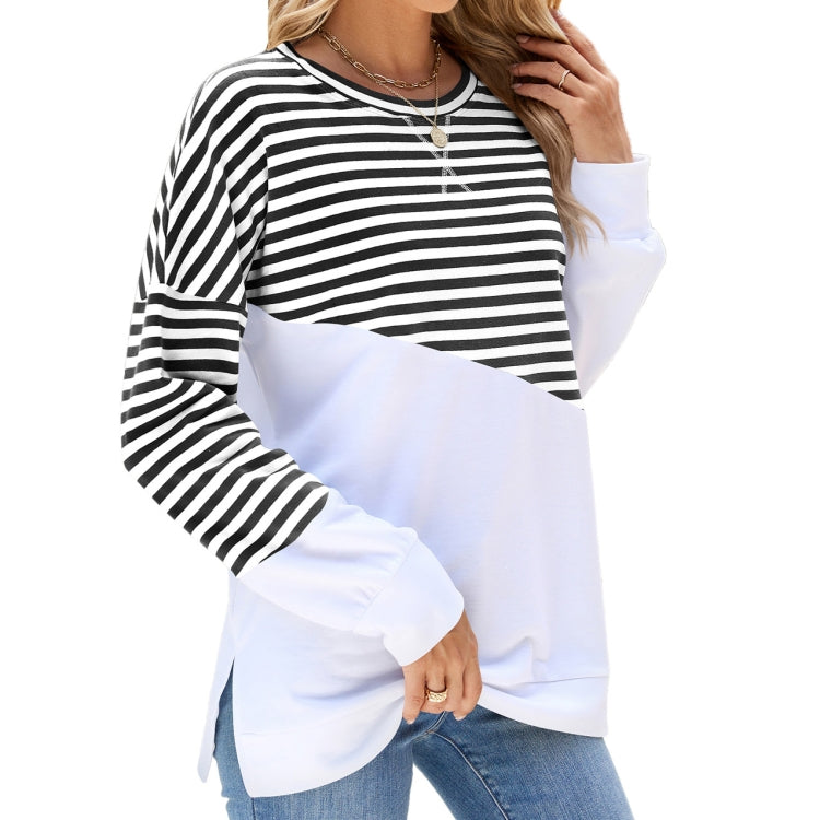 Women Casual Loose Fit Colorblock Striped Long Sleeve Sweatshirt Crew Neck Pullover Top for Fall Winter My Store