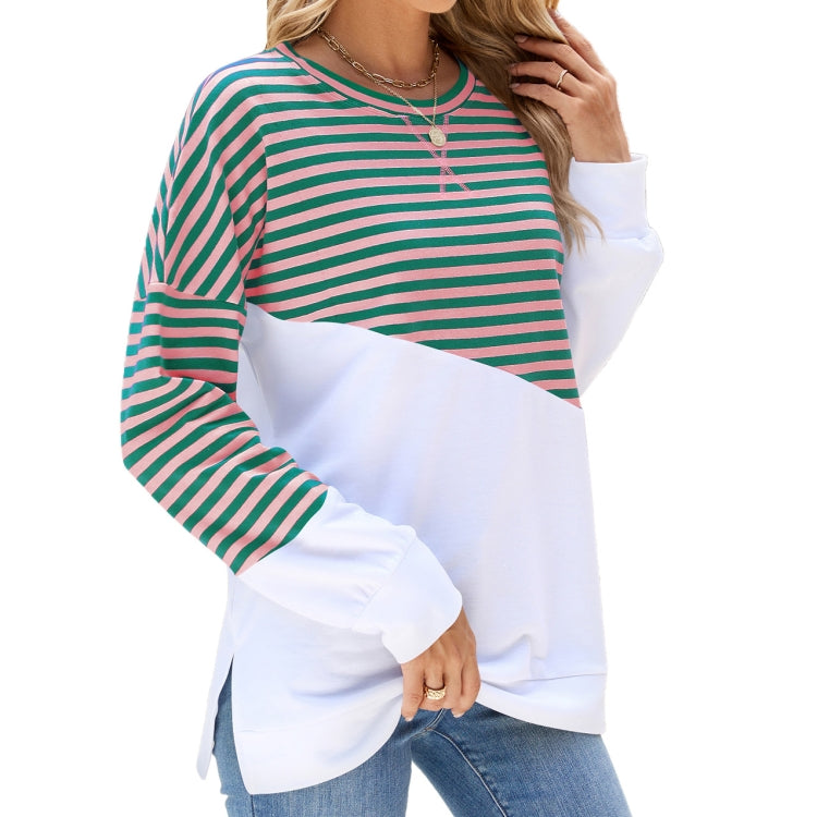 Women Casual Loose Fit Colorblock Striped Long Sleeve Sweatshirt Crew Neck Pullover Top for Fall Winter