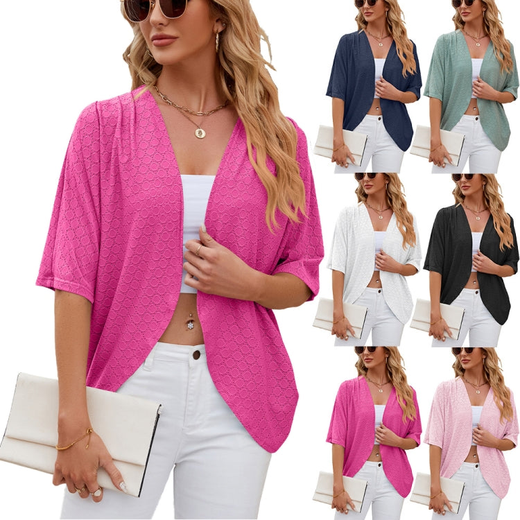 Women Spring Summer Solid Color Half-Sleeve Cardigan Knitwear Air Conditioning Outerwear