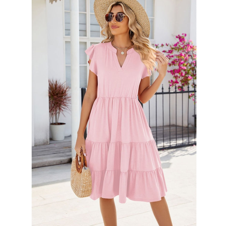 Butterfly Sleeve Layered Hem Dress V-Neck Loose Waist-Cinching Patchwork Dress