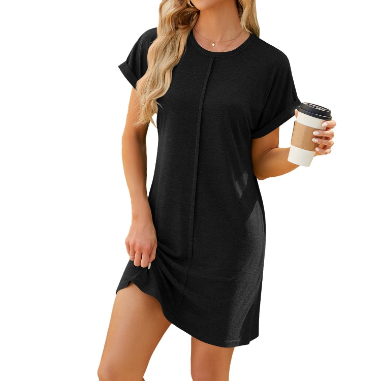 Women Organic Cotton Short Sleeve Midi Dress Casual Loose Fit Pure Color Spring Summer Dress My Store