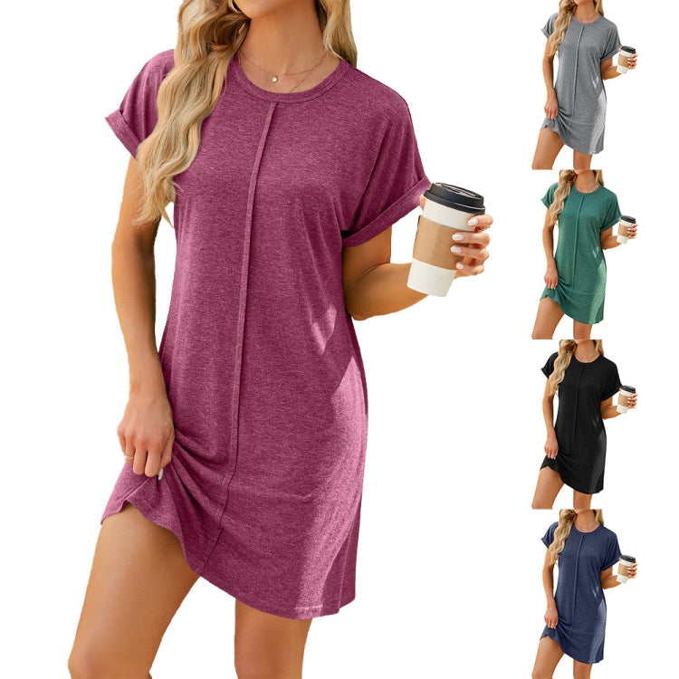 Women Organic Cotton Short Sleeve Midi Dress Casual Loose Fit Pure Color Spring Summer Dress