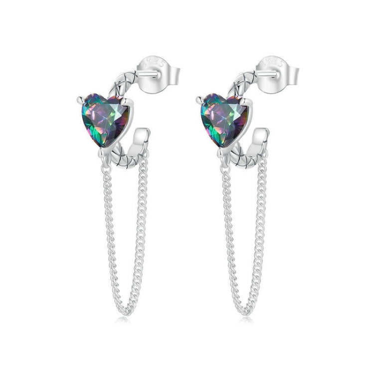 S925 Sterling Silver Platinum-plated Heart-shaped Long Tassel Earrings My Store