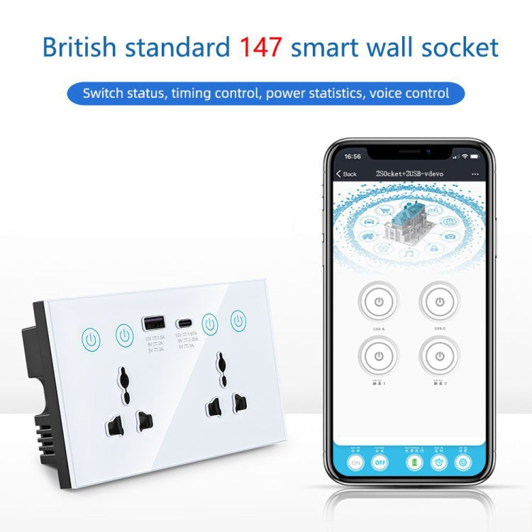 Graffiti Smart Socket With Switch USB+Type-C Dual Port Remote Control Socket, UK Plug