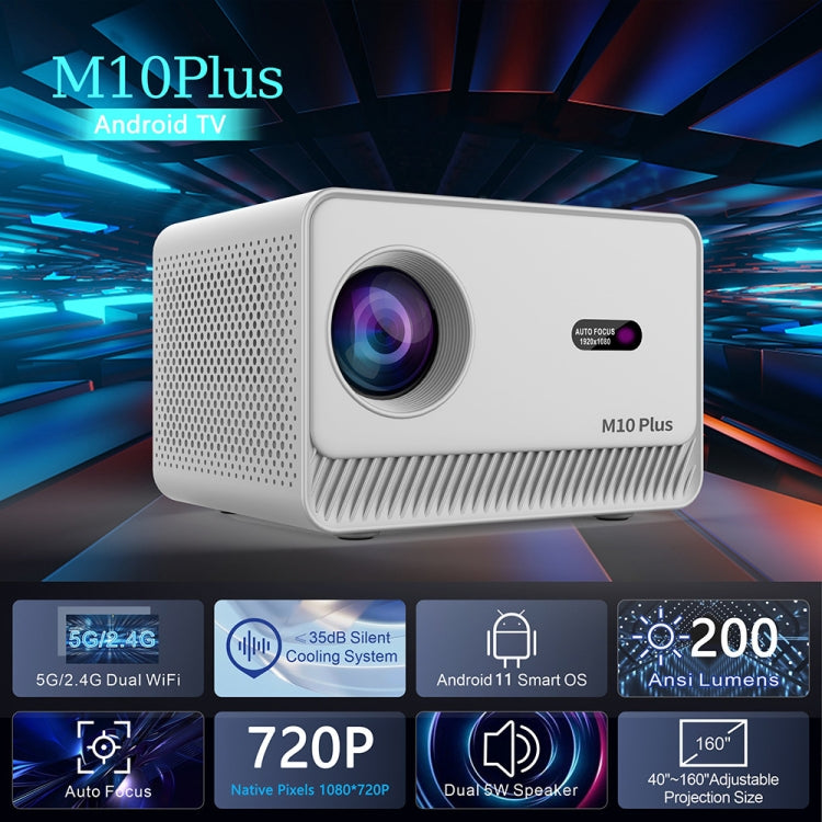 M10 Plus 1280x720P Projector 2.4G / 5G WIFI Bluetooth 5.2 Android 11 System Home Cinema