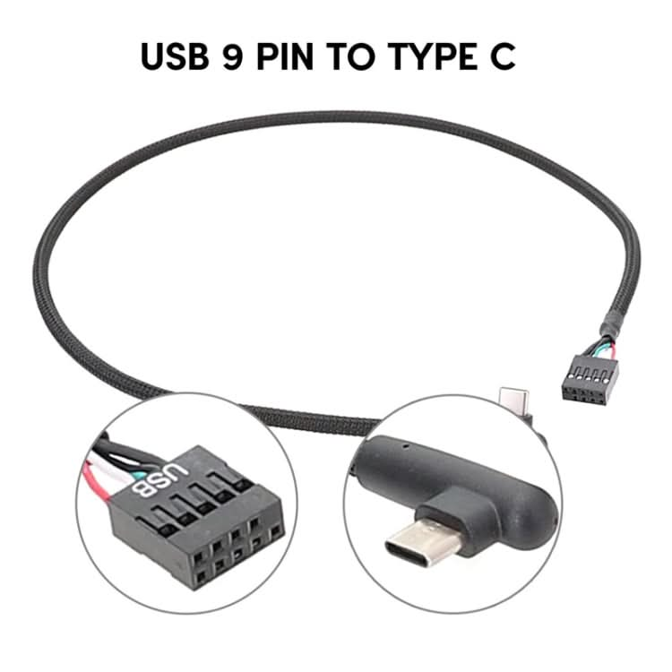 Motherboard USB 9Pin To Type-C Elbow Data Cable Braided Network Cable My Store