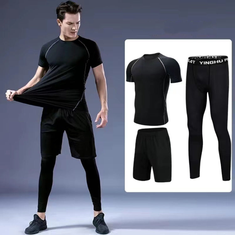 3pcs / Set Men Gym Running Clothes Set Quick Dry Sports T Shirt, Size: M(Gray Line)-Reluova