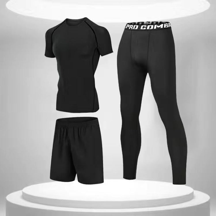 3pcs / Set Men Gym Running Clothes Set Quick Dry Sports T Shirt, Size: L(Phantom Black)-Reluova