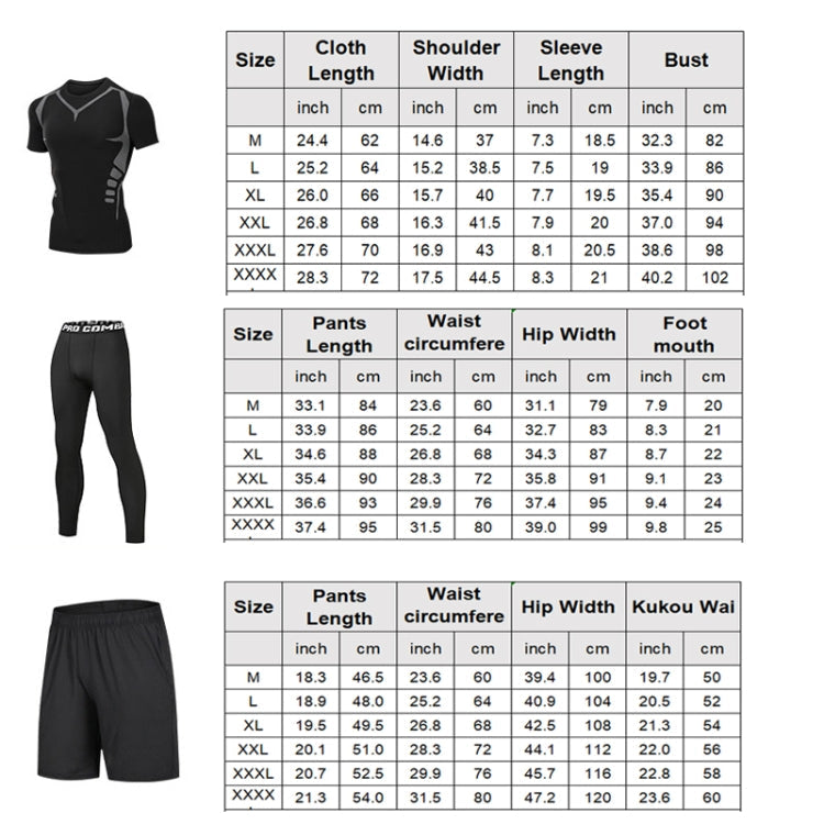 3pcs / Set Men Gym Running Clothes Set Quick Dry Sports T Shirt, Size: XL(Phantom Black)-Reluova