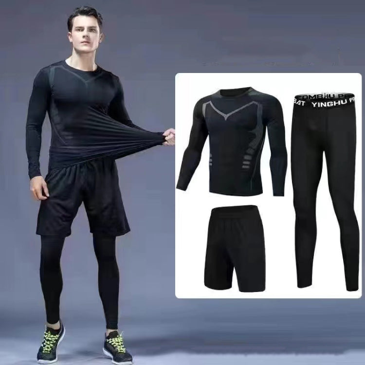 3pcs / Set Men Gym Running Clothes Set Long-Sleeved Quick-Drying Sports Suit, Size: M(Science Fiction)-Reluova