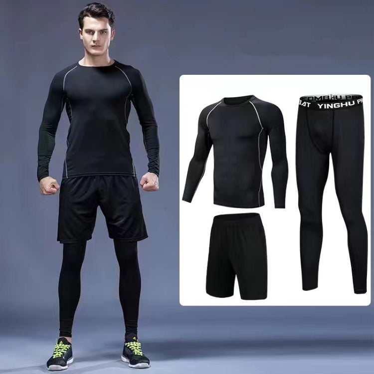 3pcs / Set Men Gym Running Clothes Set Long-Sleeved Quick-Drying Sports Suit, Size: M(Elite)-Reluova