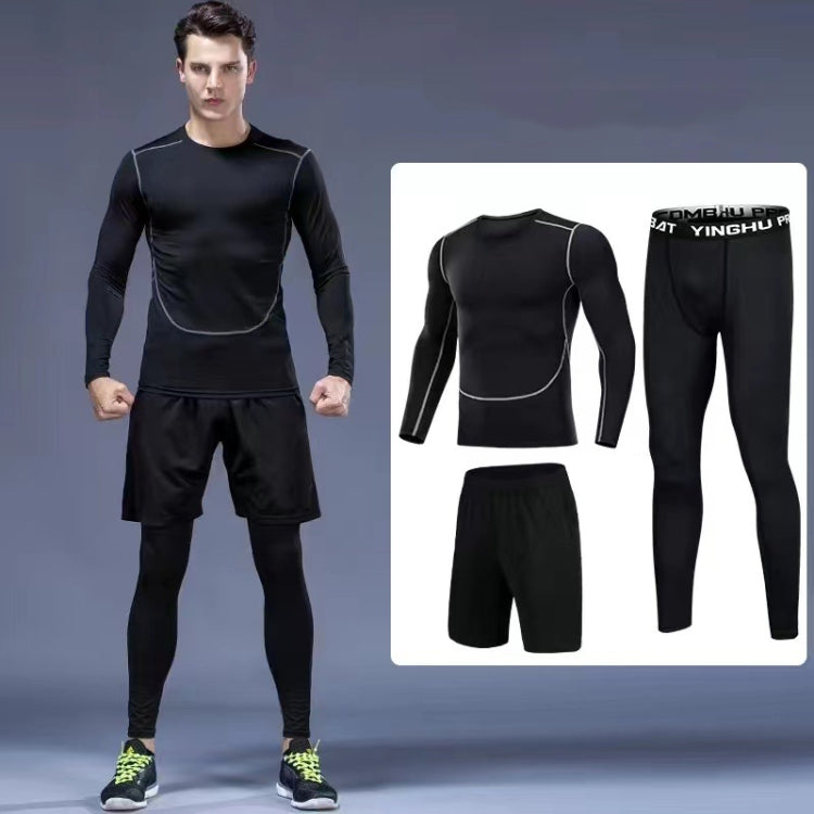 3pcs / Set Men Gym Running Clothes Set Long-Sleeved Quick-Drying Sports Suit, Size: M(White Line)-Reluova