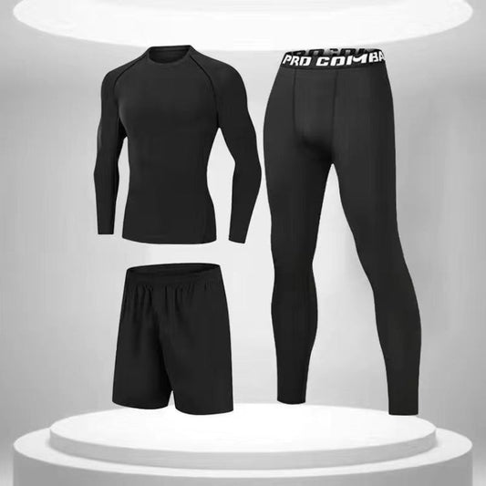 3pcs / Set Men Gym Running Clothes Set Long-Sleeved Quick-Drying Sports Suit, Size: M(Phantom Black)-Reluova