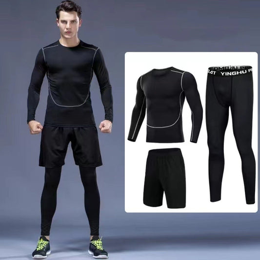 3pcs / Set Men Gym Running Clothes Set Long-Sleeved Quick-Drying Sports Suit, Size: L(White Line)-Reluova