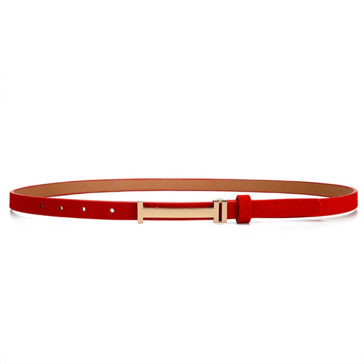 90cm Women Adjustable Leather Decorative Belt Casual Jeans Gold Buckle Thin Belt(Red)-Reluova