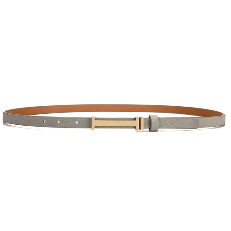 90cm Women Adjustable Leather Decorative Belt Casual Jeans Gold Buckle Thin Belt(Grey)-Reluova