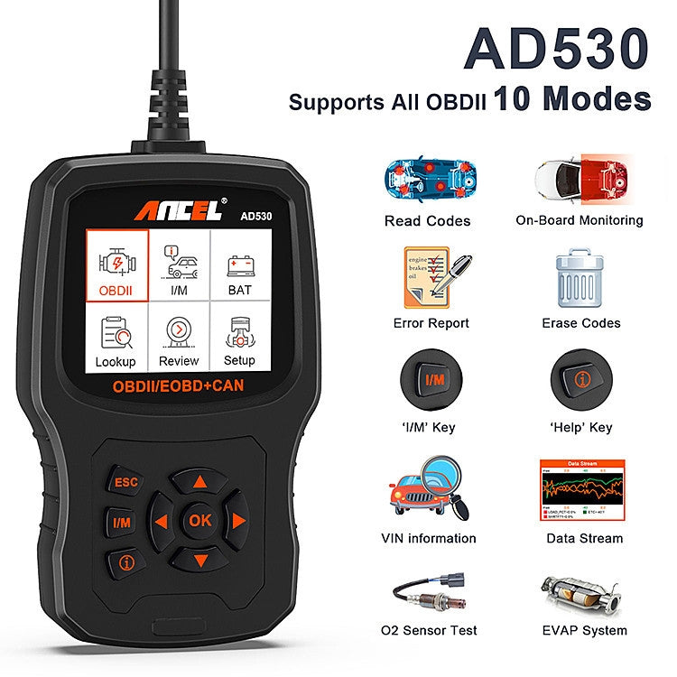 ANCEL AD530 2.8-Inch Screen OBD2 Car Engine Tester Car Battery Test Tool