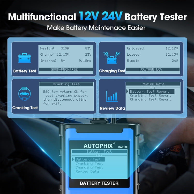 AUTOPHIX BAS100 12V / 24V 100-2000CCA Car Battery Test Analyzer