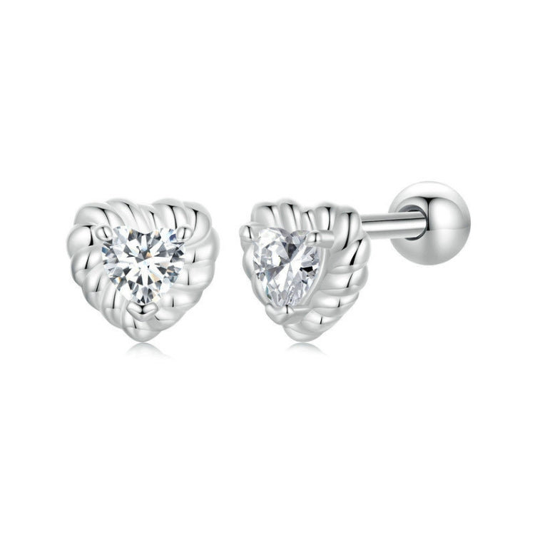 S925 Sterling Silver Threaded Shining Moissanite Heart Earrings My Store