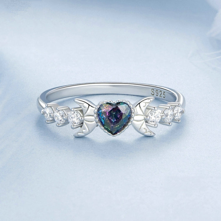 S925 Sterling Silver With Platinum-plated Vintage Heart-shaped Crescent Ring My Store