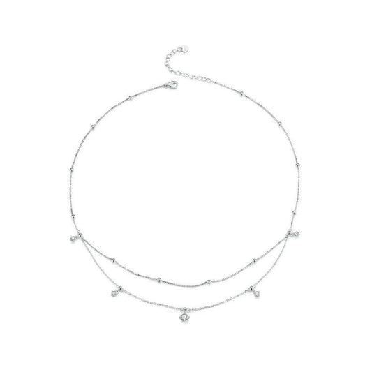 S925 Sterling Silver Platinum-plated Tassel Moissanite Double-layer Necklace My Store