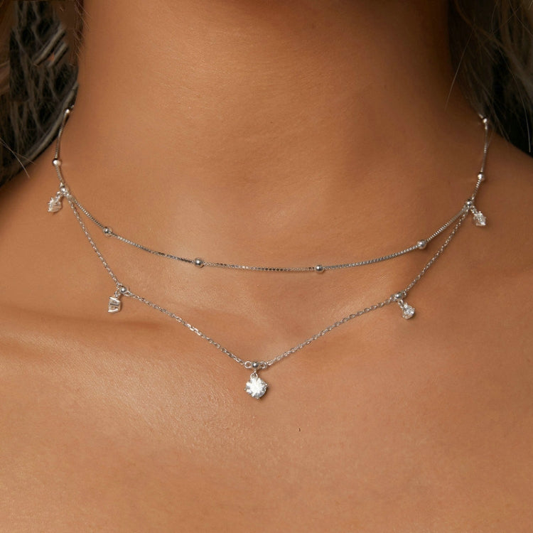 S925 Sterling Silver Platinum-plated Tassel Moissanite Double-layer Necklace My Store