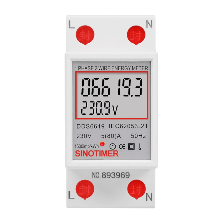 SINOTIMER  DDS6619 80A 230V Din Rail Single Phase Energy Meter Voltage Current Power Meter Reluova