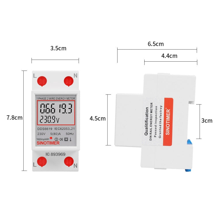 SINOTIMER  DDS6619 80A 230V Din Rail Single Phase Energy Meter Voltage Current Power Meter Reluova