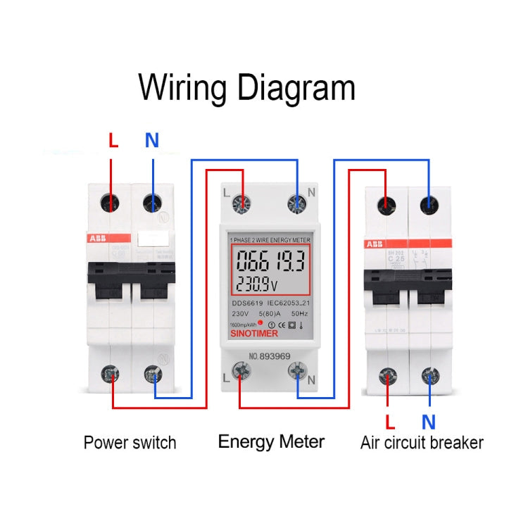 SINOTIMER  DDS6619 80A 230V Din Rail Single Phase Energy Meter Voltage Current Power Meter Reluova