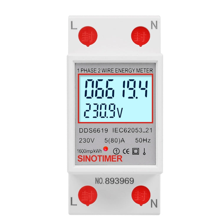 SINOTIMER  DDS6619 80A 230V Din Rail Single Phase Energy Meter Voltage Current Power Meter Reluova