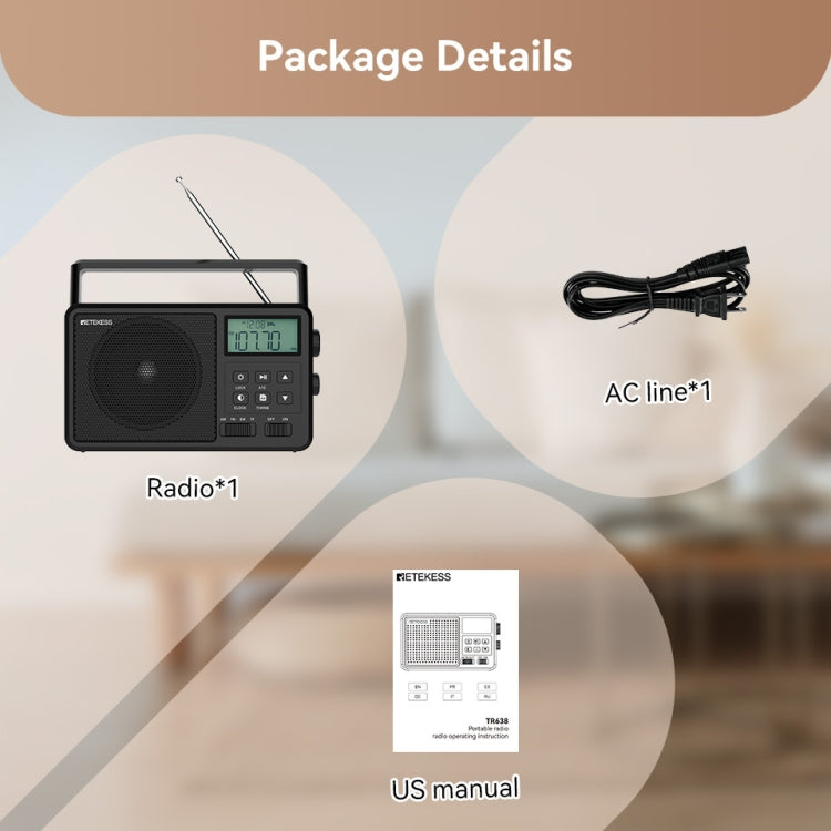 Retekess TR638 LCD Digital Display Full-Band Bluetooth FM Radio Support External Antenna Reluova